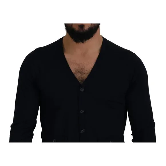 Dolce & Gabbana Blue Wool STAFF Down Cardigan Sweater - Picture 4 of 9